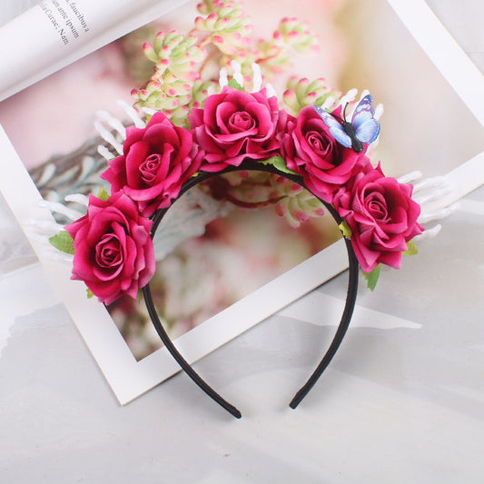 Halloween Simulation Rose Skull Hand Headband